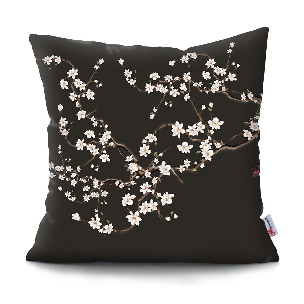 Square Chinese Landscape Painting Cushion Cover Vintage Plum Blossom Pillowcase