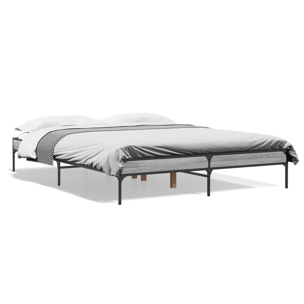 Bed Frame Gray Sonoma 150x200 cm Particleboard and Metal