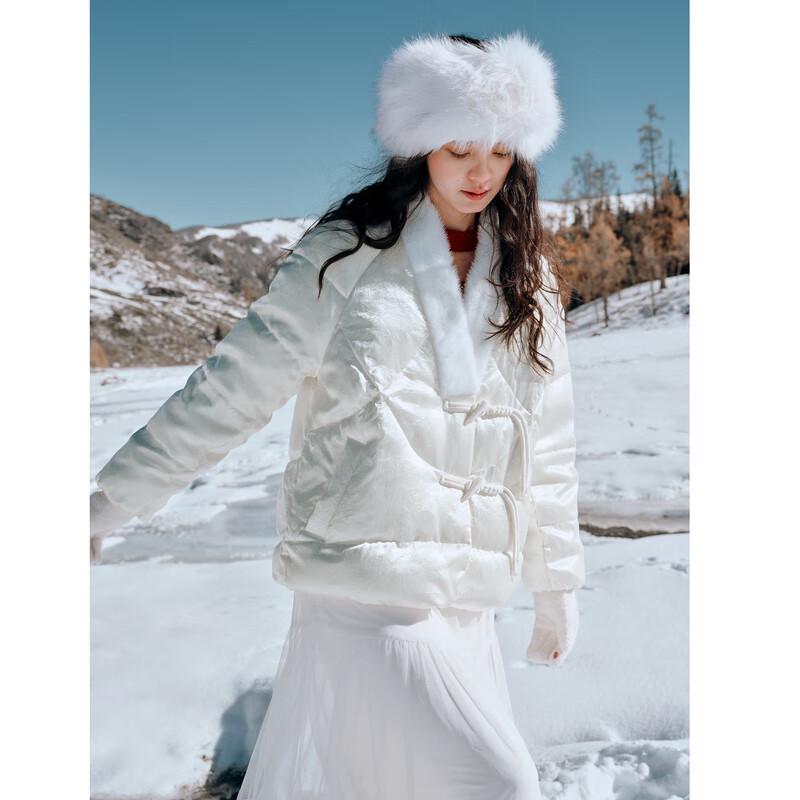 

Женский пуховик Qiushuiyiren в ретро китайском стиле с норковым воротником и поясом L