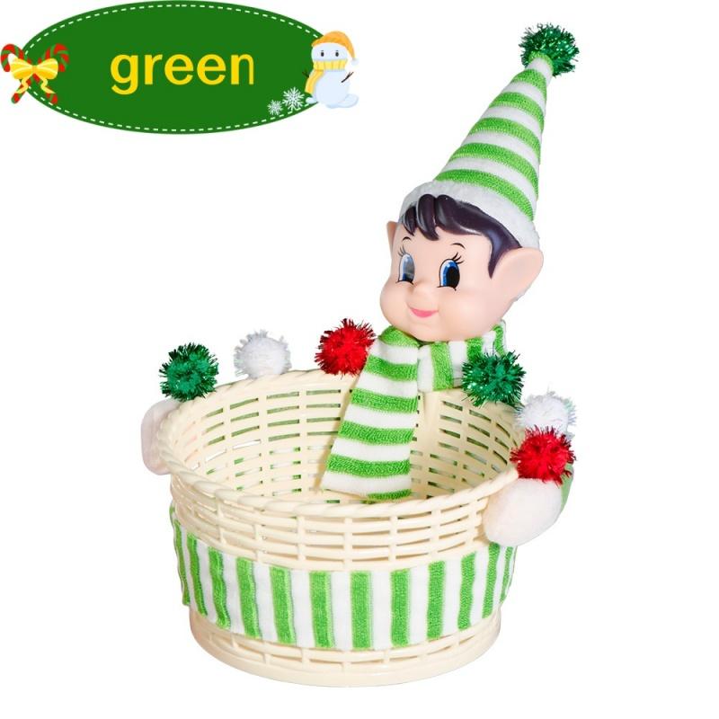 New 2/1PC Merry Christmas Elf Doll Candy Storage Basket Decoration Desktop Candy Box Christmas Candy Wicker Basket Children Gift 1PC зелёный