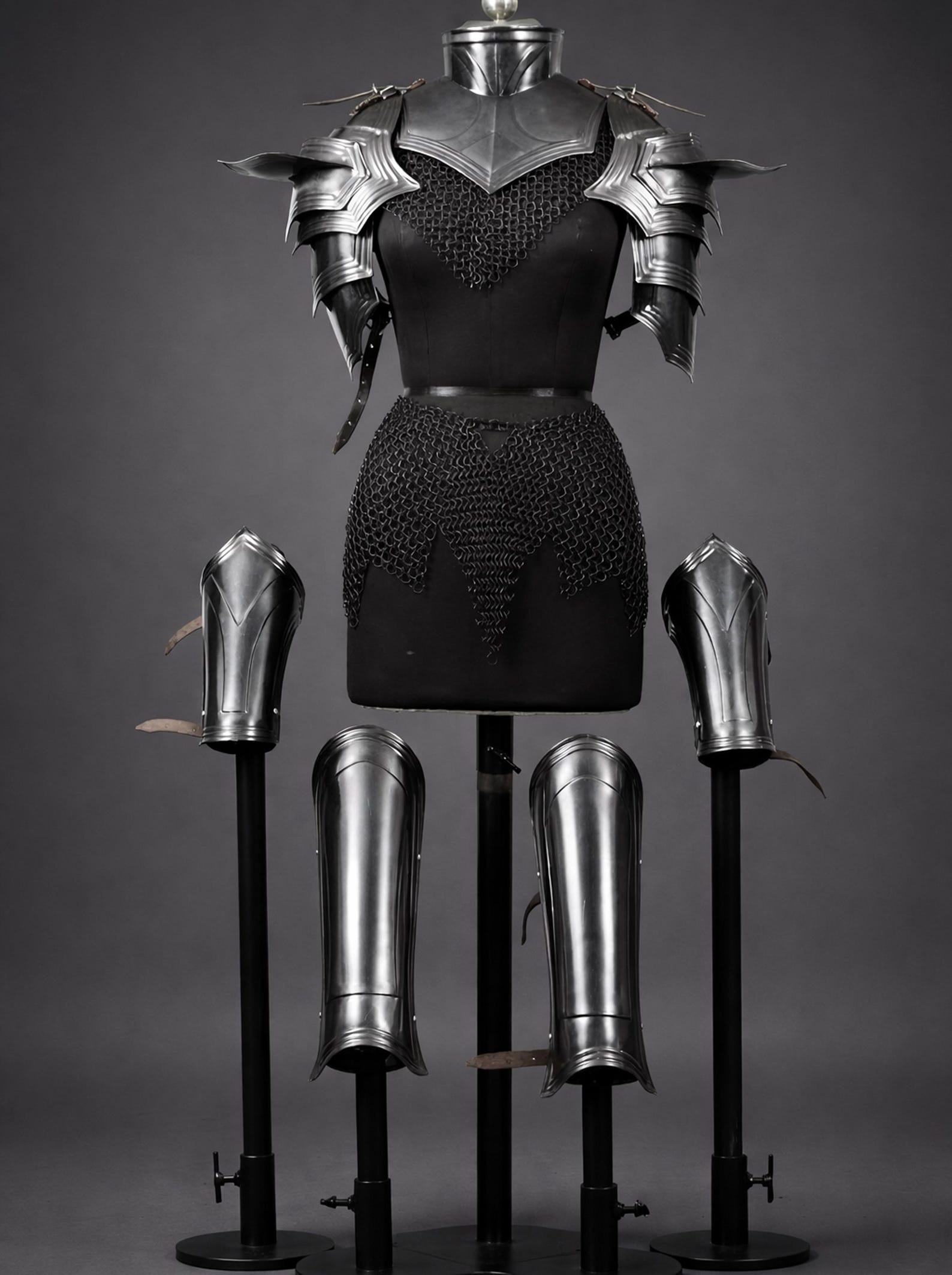 Women s Blackened Steel Knight Armor Set with Chainmail Shirt Medieval LARP Cosplay Costume