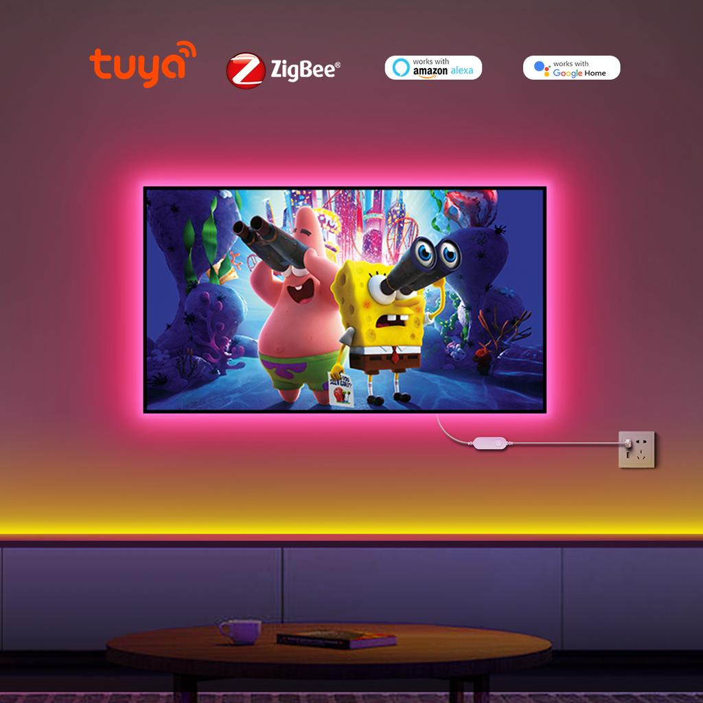 Tuya Smart Zigbee 5V COB USB LED Strip Light RGB Dimmable WiFi Alexa Google Control LED Tape Ribbon Room Decor TV Back Lighting