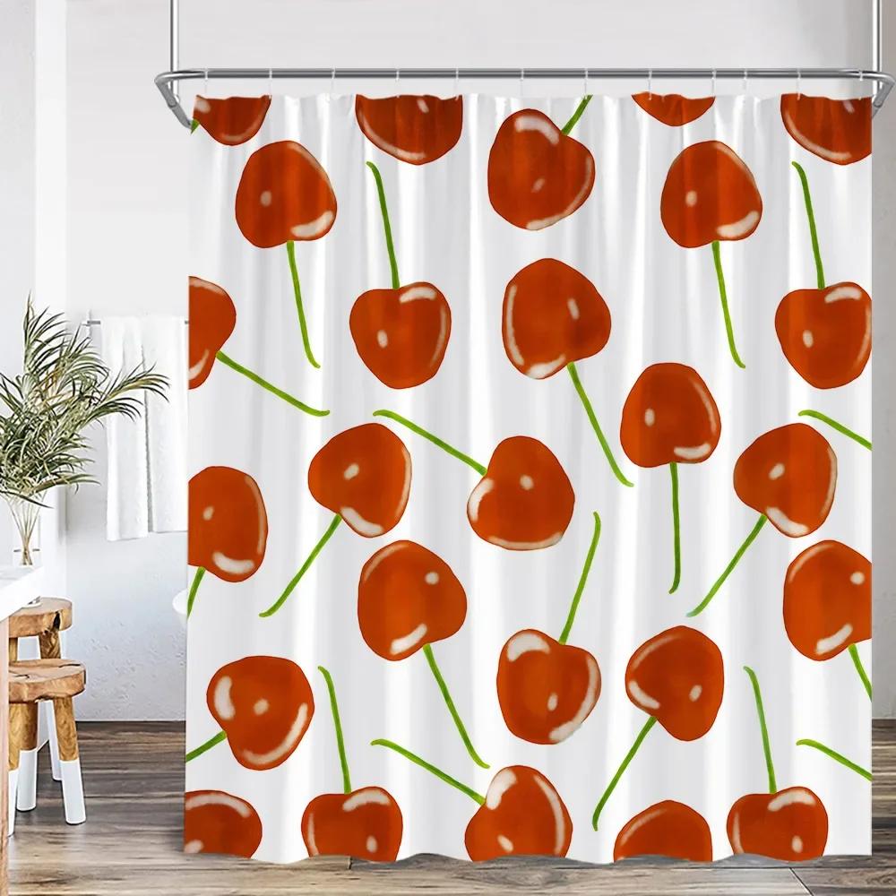 Summer Pink Fruit Shower Curtain Strawberry Cherry Peach Watermelon Shower Curtain Girl Woman Polyester Bathtub Decoration