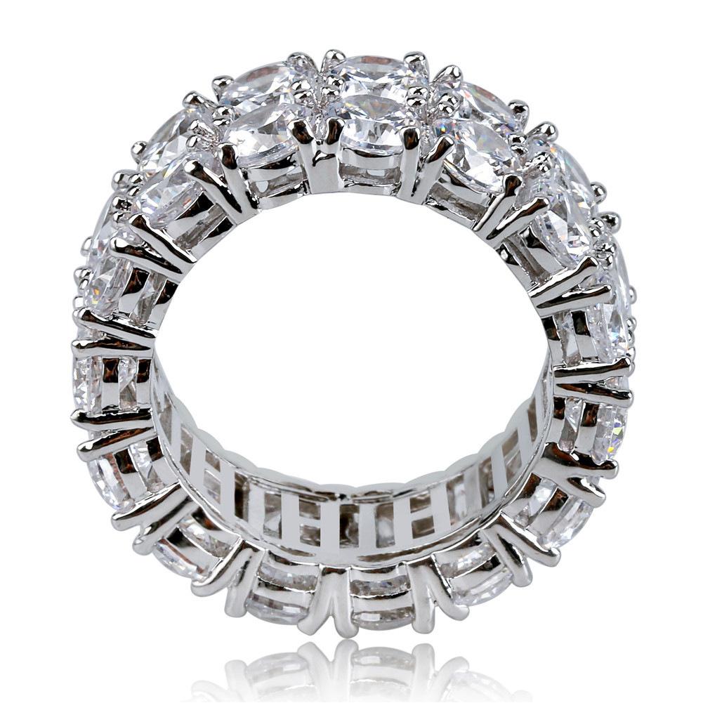 Hip-Hop Jewelry Double Row Zircon Ring Trendy Brand Personality Full Diamond 18K Gold Men's Ring