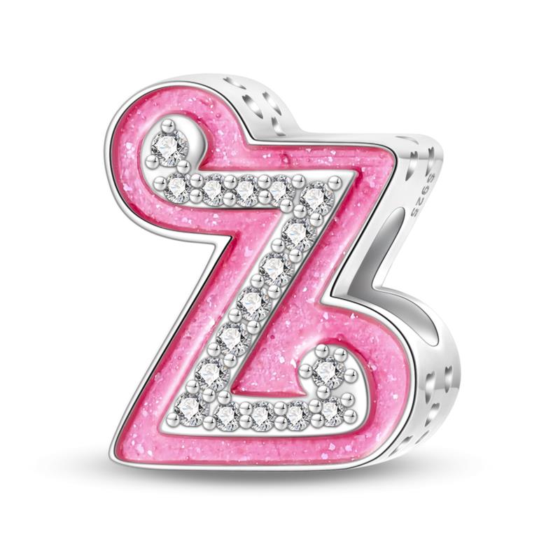 A-Z 26 Alphabet Charms Copper English Letters Charm Pave Pink Cz Fit Pan Original Bracelets Diy Jewelry For Women