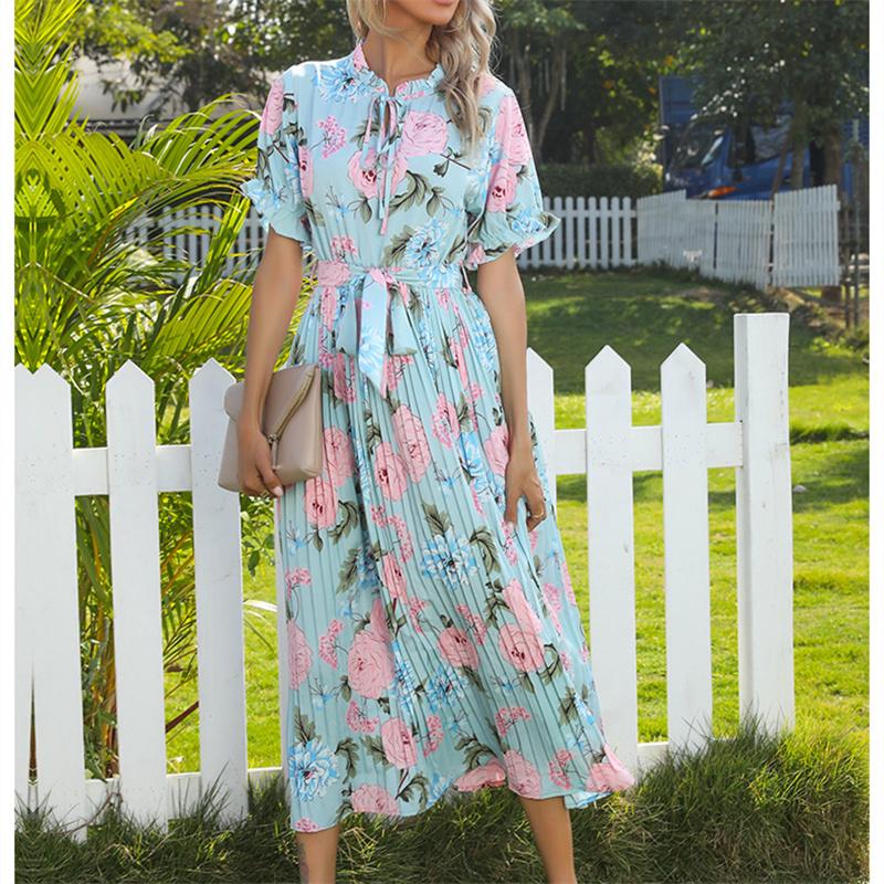 Rochii vintage cu imprimeu vintage cu maneci bufante de vara, pe plaja, rochii dulci, ocazional, cu guler patrat, rochie lunga maxi florala 2022