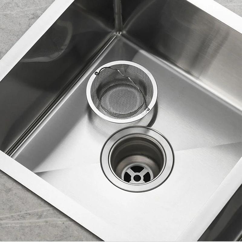 1pcs Kitchen Sink Strainer With Handle & Stopper Replacement Drain Basket Stainless Steel Mesh Filter Waste Hole