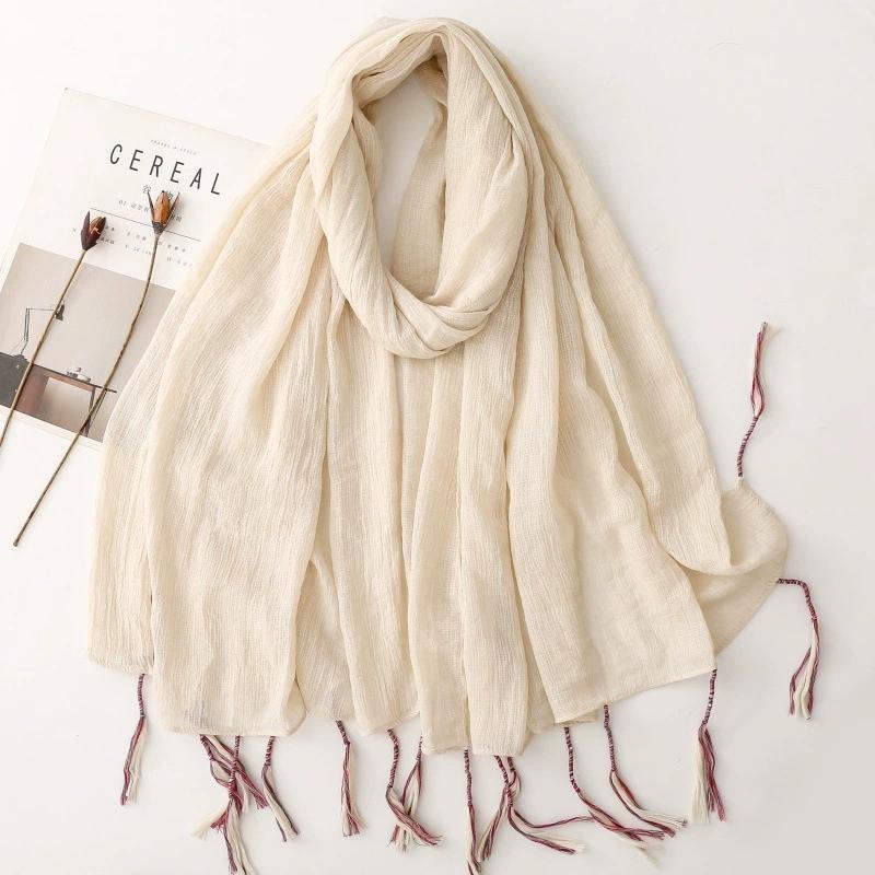 Soft Cottonlinen Feeling Scarf Shawls Women Solid Color Premium Foulard Femme Long Vacation Beach Scarf