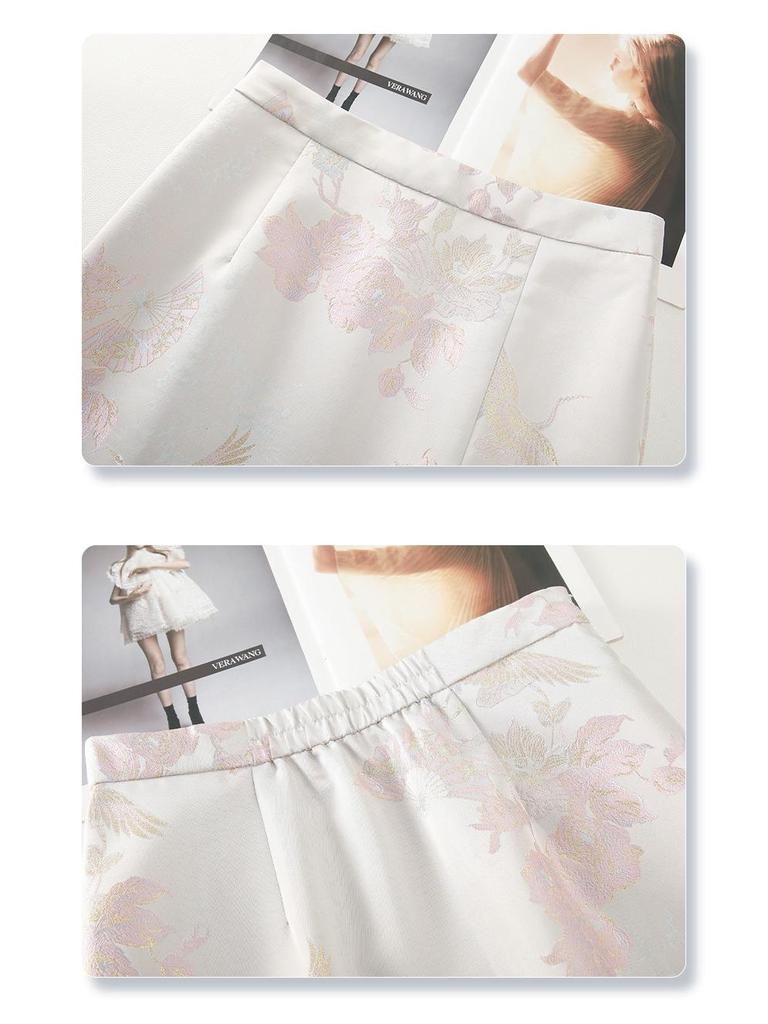 2025 Pink Embroidered High-Waist Midi Skirt - New Slimming Chinese Style