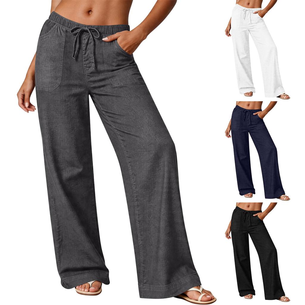 Women's Loose-fitting Wide-leg Pants, Casual Loose-fitting Pants, High-elastic Waistband, Long Pants With Pockets