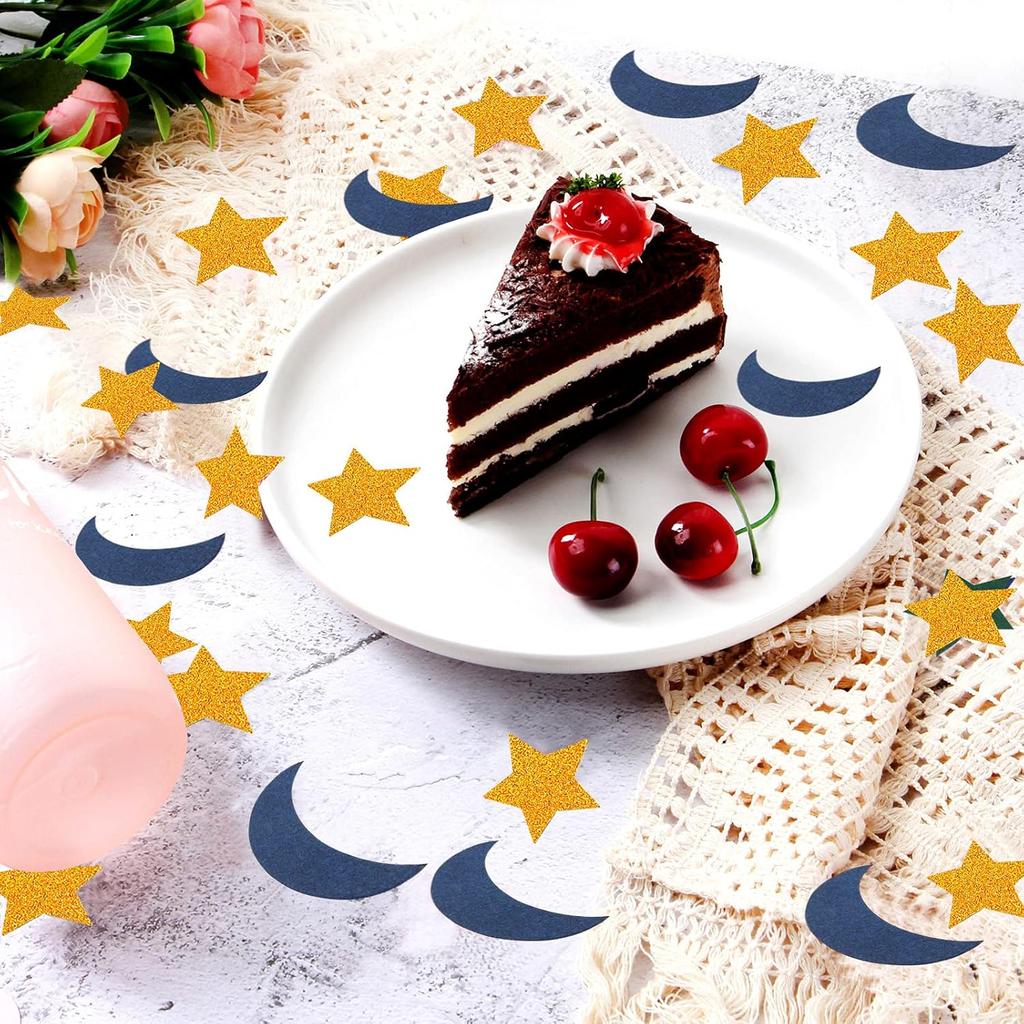 Navy-Blue Moon Gold Star Confetti - 300pcs Glitter Twinkle Little Star Table Confetti Eid Ramadan Mubarak Decoration Birthday Wedding Baby Shower