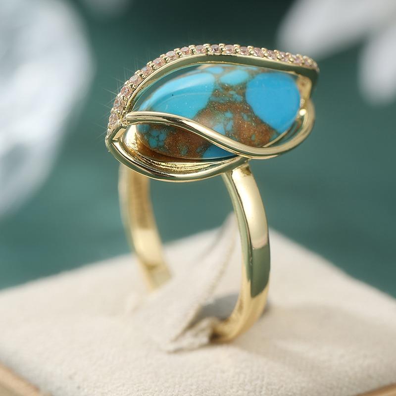 Vintage Inlay Imitation Türkis CZ Damenring Trendige Goldfarbe Geometrie Tägliches Tragen Party Schmuck Jubiläumsgeschenk 6 gray