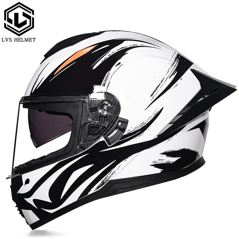 Full Helmet Double Mirror Helmet Men's Four Seasons Universal Hard Hat Female Knight Locomotive Double Lenses