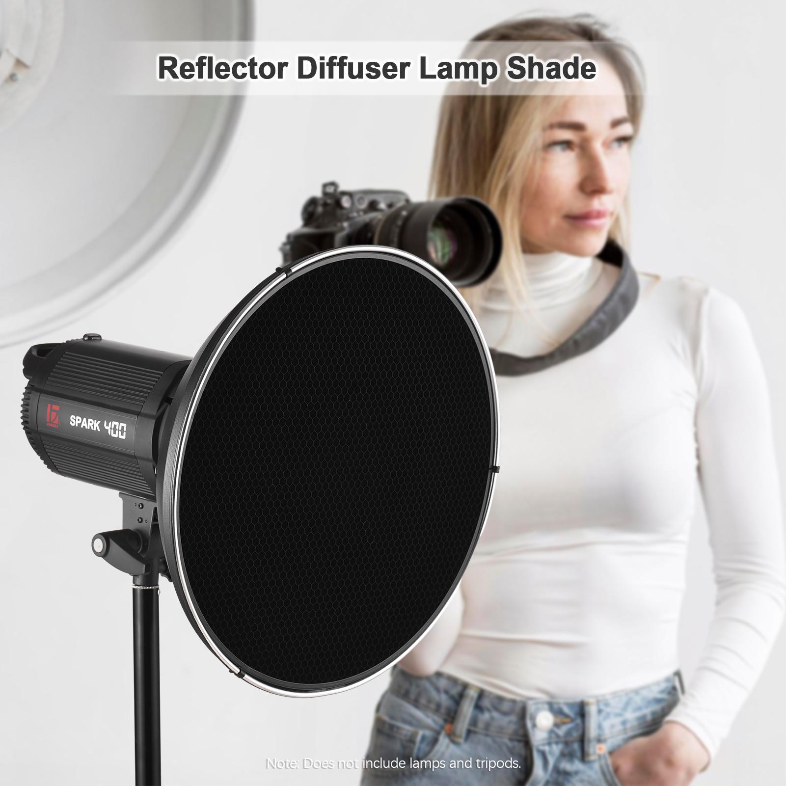 

15.35 Inch Mount Buty Dish Standar Reflector Diffuser Lamp Shade Dish with 60 Grid & Center Reflector for Mount Studio Strobe F