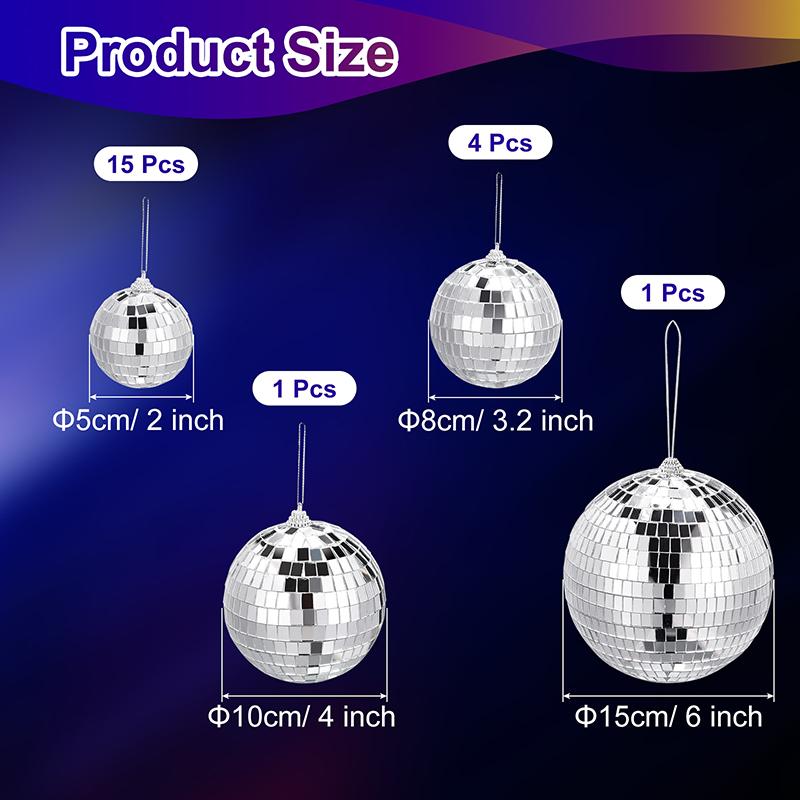 4/5/6/8/10/15/20cm Mirror Ball Hanging Reflective Disco Ball Ornaments Christmas Tree Decoration for Home Party Stage Decor