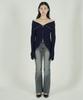Tobaseu Off-Shoulder Two-Way Zip-Up Rib Knit (Navy)