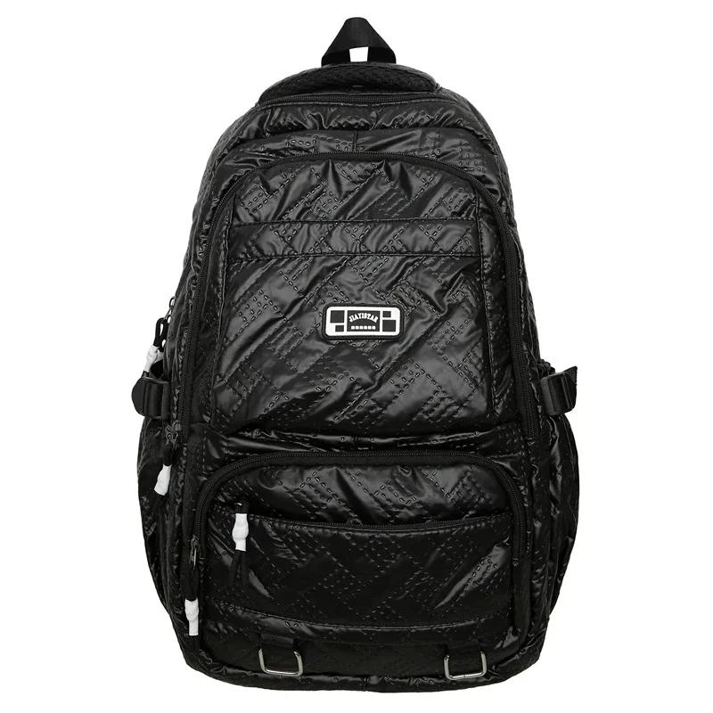 

Однотонный Глянцевый Повседневный Рюкзак из Нейлона на Молнии для Женщин Модный Рюкзак-Школьник Унисекс чёрный