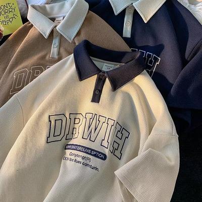American Vintage Waffle Breathable Moisture Wicking Mens Loose Fit Polo Shirt - Wrinkle Resistant Casual Athletic Short Sleeve Collared Shirt