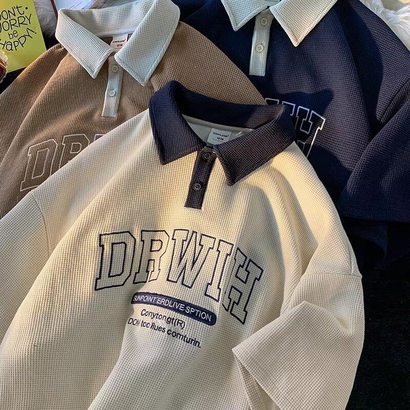 

American Vintage Waffle Breathable Moisture Wicking Mens Loose Fit Polo Shirt - Wrinkle Resistant Casual Athletic Short Sleeve Collared Shirt 8XL