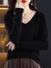 Women's Retro V-Neck 100% Wool Sweater – Seamless, Loose Fit, Autumn/Winter Commuting Essential