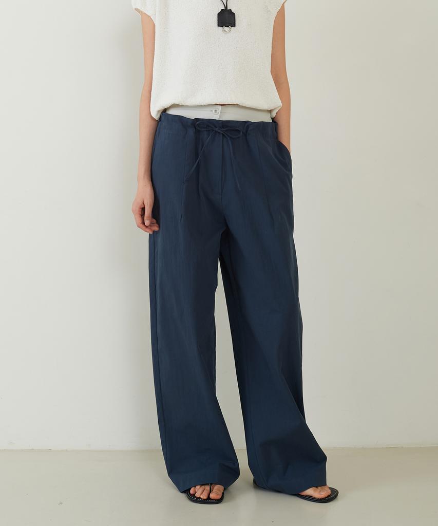 FROMWHERE Double Belt Over Fit Pants Navy