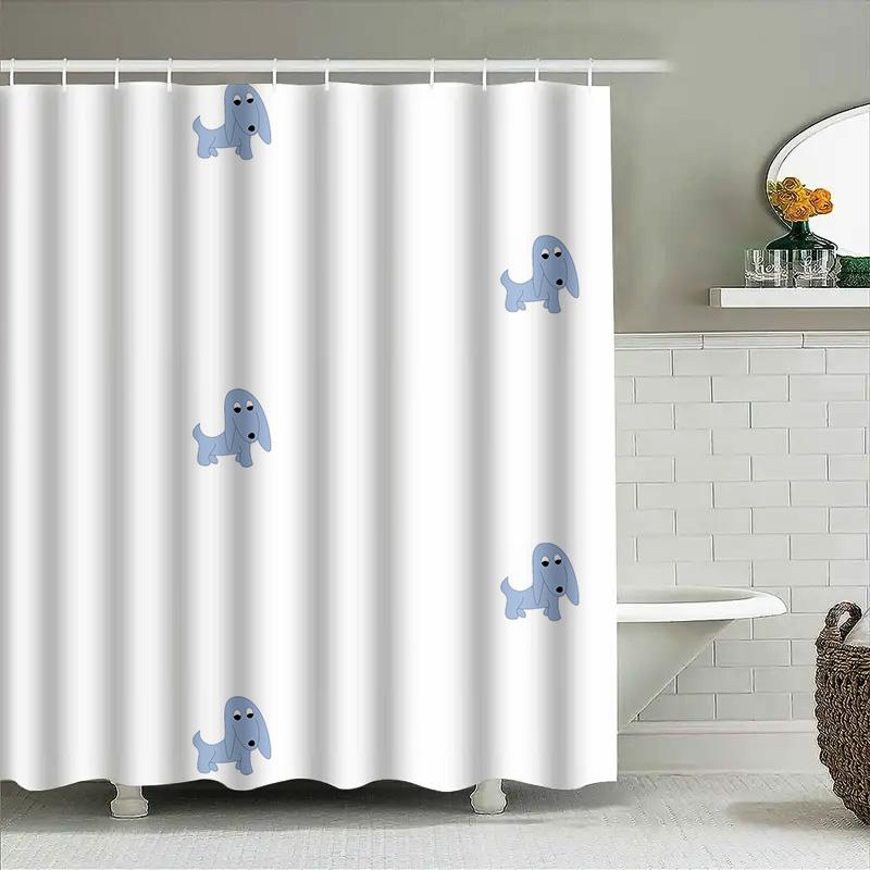 Blue Dog Print Shower Curtain Bathroom Decor Waterproof Fabric 3D Printed Bath Accessories Home Supplies White