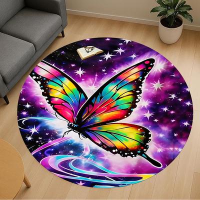 1pc Butterfly Galaxy Round Chair Mat Office Area Rug - Non-Slip, Floor Mat for Office, Bedroom, and Indoor Decor P12718