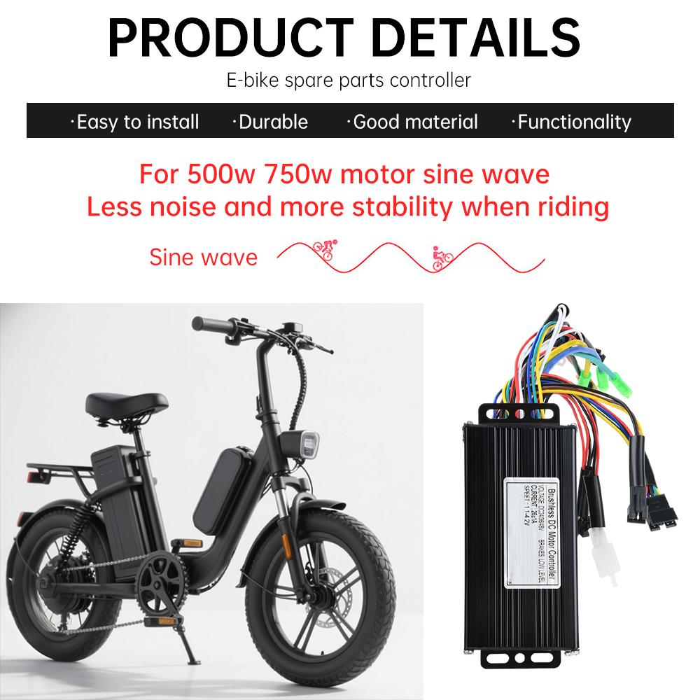 24V/36/48V E-bike Sinusový třírežimový bezkartáčový ovladač 500/750W 26A Ovladač motoru pro E-tříkolku E-koloběžku E-motocykl