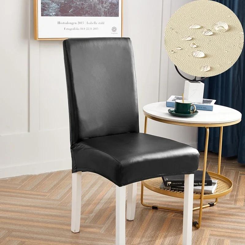 Chair Covers Waterproof for Dining Chair PU Slipcover Prevent Oil Stain, Stretch dustproof Protector Kitchen Chair cover