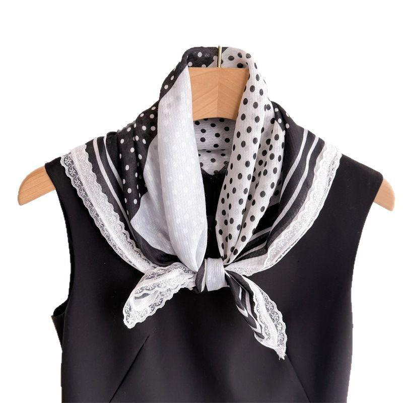 2025 Early Summer Advanced Simulation Silk Lace Dot Printed Scarf Spring Autumn Shawl Square