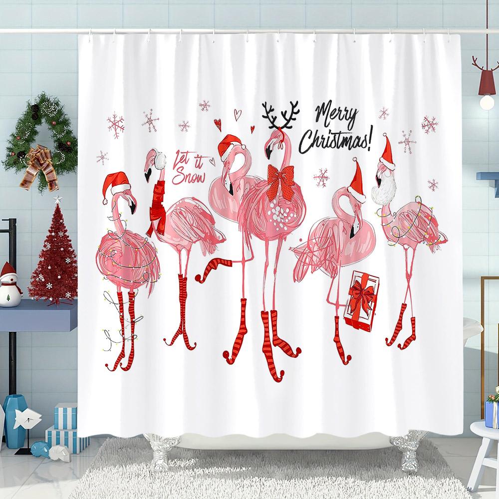Funny Christmas Bathtub Cat Print Shower Curtain Moose Snowman Christmas Decor Polyester Fabric Shower Curtains Bathroom Decor