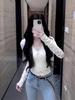 Women's Autumn/Winter White V-Neck Lace Velvet Lined Slim-Fit Top
