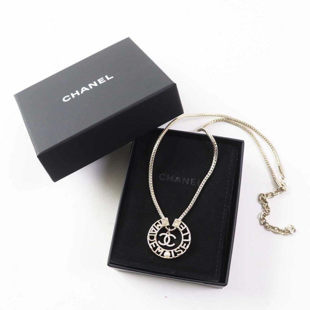 Excellent CHANEL Necklace MADEMOISELLE Rhinestone COCO Mark Gold Women Y22X Used