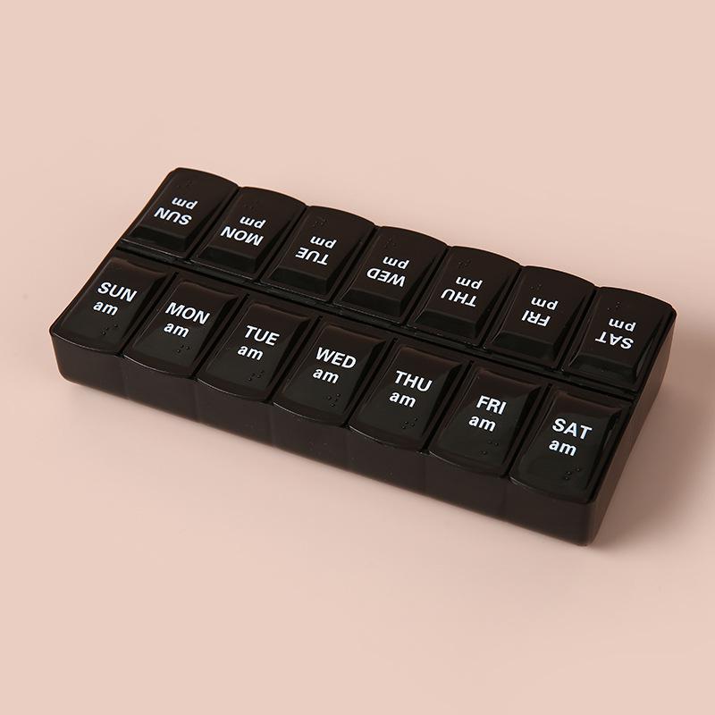 

7-Day Braille Pill Organizer: Double-Row, 14 Compartments for Morning & Evening Medication Storage 17.5*8.5*3cm