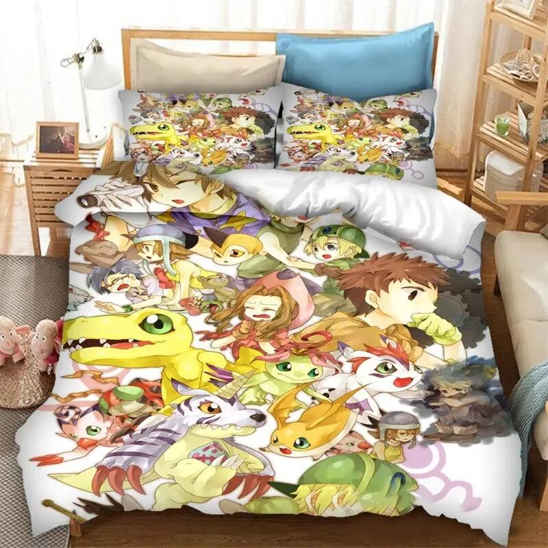 

Anime Digimon Adventure Bedding Set Boys Girls Twin Queen Size Duvet Cover Pillowcase Bed Kids Adult Fashion Home Textileextile EU Twin(135x200cm)