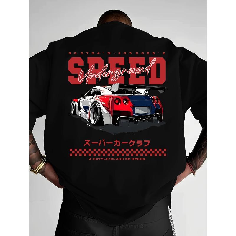 European Size Speed Racing Element T-Shirt, Youth Sports Tee, Summer Outdoor, Men's Summer Apparel, Slightly Dropped Shoulder Fit Crew Neck T-Shirt