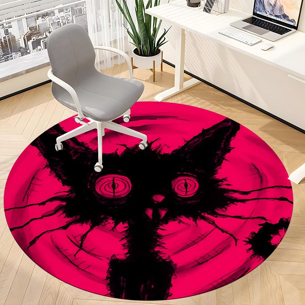 1PC Cat Night Office Round Area Rug, Mat Suitable For Office, Under Office Chairs Bedroom Living Room Home Decor, Room Deco