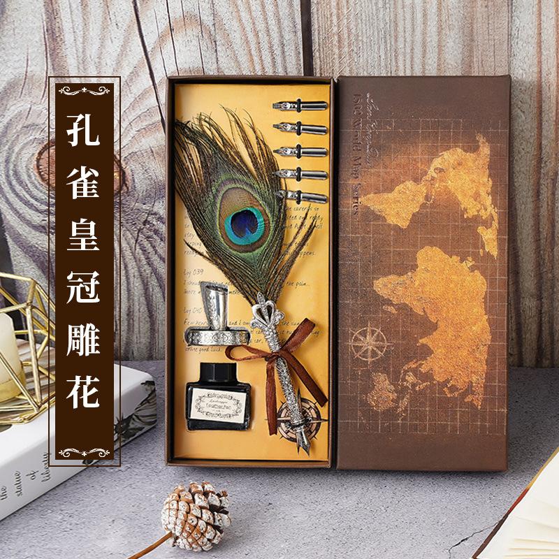 Vintage Black Ink Wedding Gift Signature Pen Office School Accessories Feather Quill Ballpoint Pen