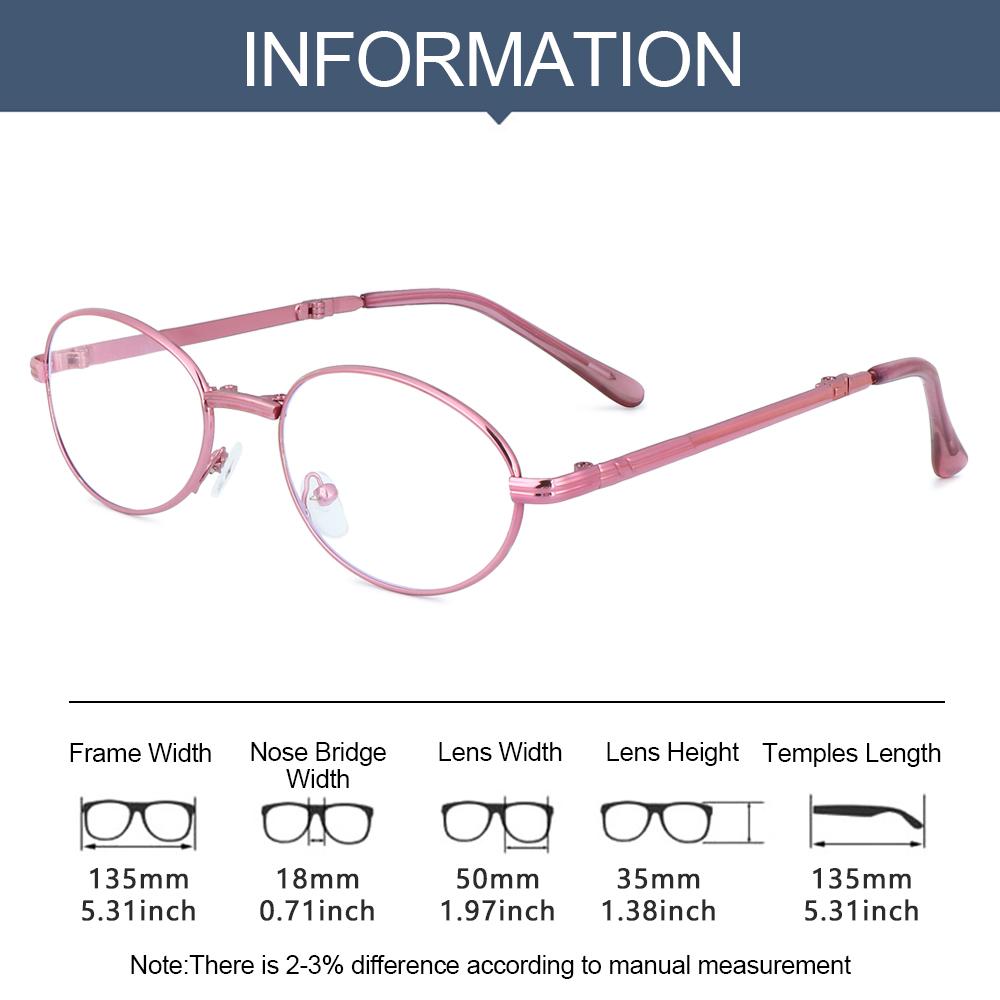 Classic Portable Folding Reading Glasses Anti Blue Ray Eyewear Women Metal Frame Presbyopia Eyeglasses with Glasses Bag
