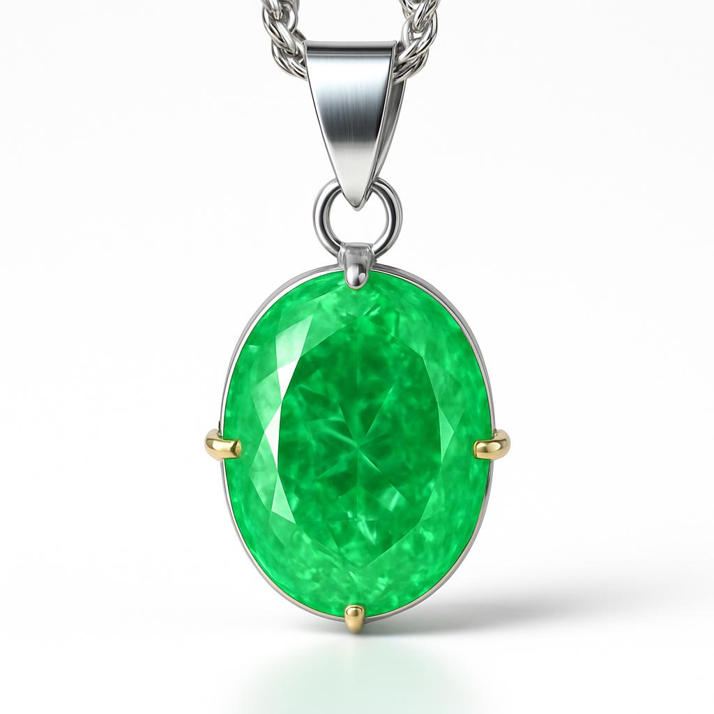 

66.5 Ct Natural Green Emerald Oval Cut CERTIFIED 925 Sterling Silver Pendant AI-112-NS 23.6 mm Approx. зелений