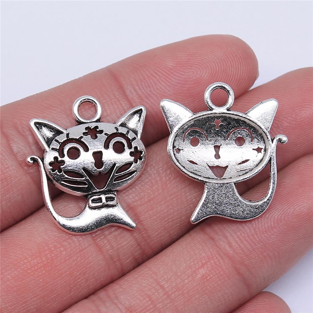 10pcs Charms Cat Antique Silver Color Cute Cat Pendant Charms Kawaii Cat Charms For Jewelry Making