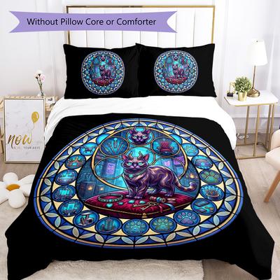 Cyber Cat Kingdom Pattern Bedding,Quilt Set Quilt Cover Pillowcase Home Birthday Gift (1 * Duvet Cover + 2 * Pillowcase, Without Core)