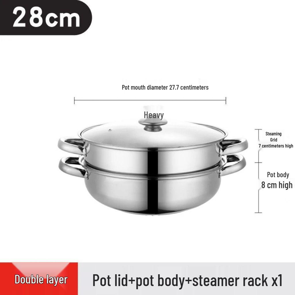 Stainless Steel Double-Ear Two-Layer Steamer Pot for Induction and Soup
