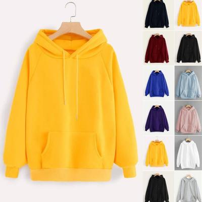 Moletom feminino casual de cor sólida com capuz e manga comprida
