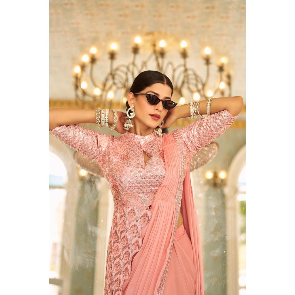 Party Look Bollywood Reay To Wear Saree Blouse Indian Women Designer Ethnic Sari