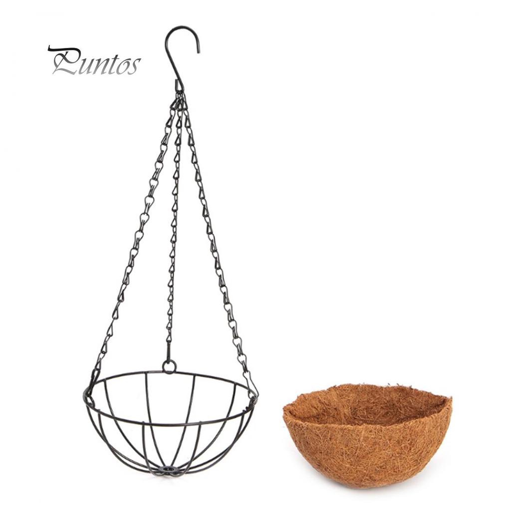 Hanging Coconut Shell Vegetable Flower Pot Basket Planter Iron Art Garden Decor