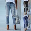 Trendige Damen Vintage Schwarze Distressed Jeans, Ausgefranste Risse & Roher Saum Lässige Hosen, Streetwear Jeans für Tägliche & Lässige Ausflüge