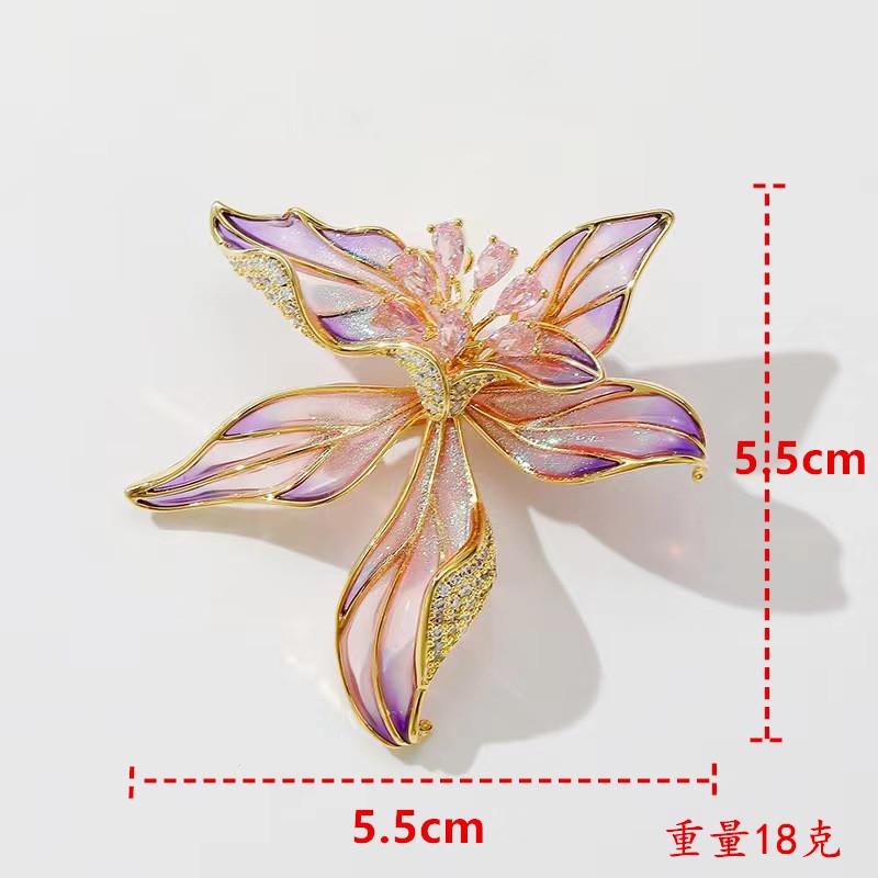 New exquisite enamel orchid brooch inlaid with zircon elegant temperament suit accessories flower women's brooch pin