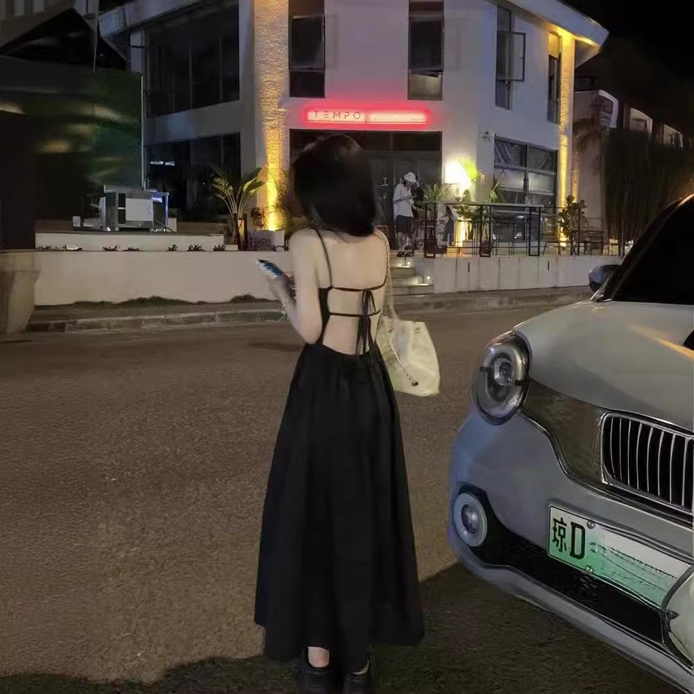 Women's Seaside Summer Backless Bandage Beach Dress with French Slip Design