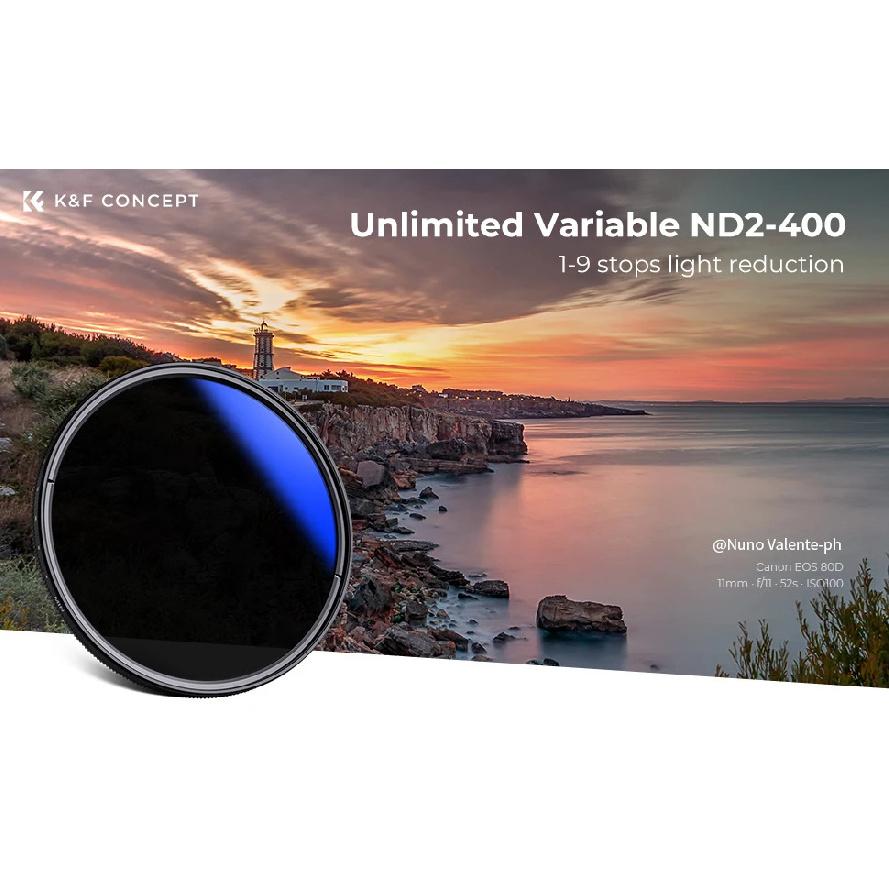 K&F CONCEPT 37-82mm ND2 To ND400 Adjustable Neutral Density Variable ND Camera Lenses Filter Cloth 49mm 52mm 58mm 62mm 67mm 77mm